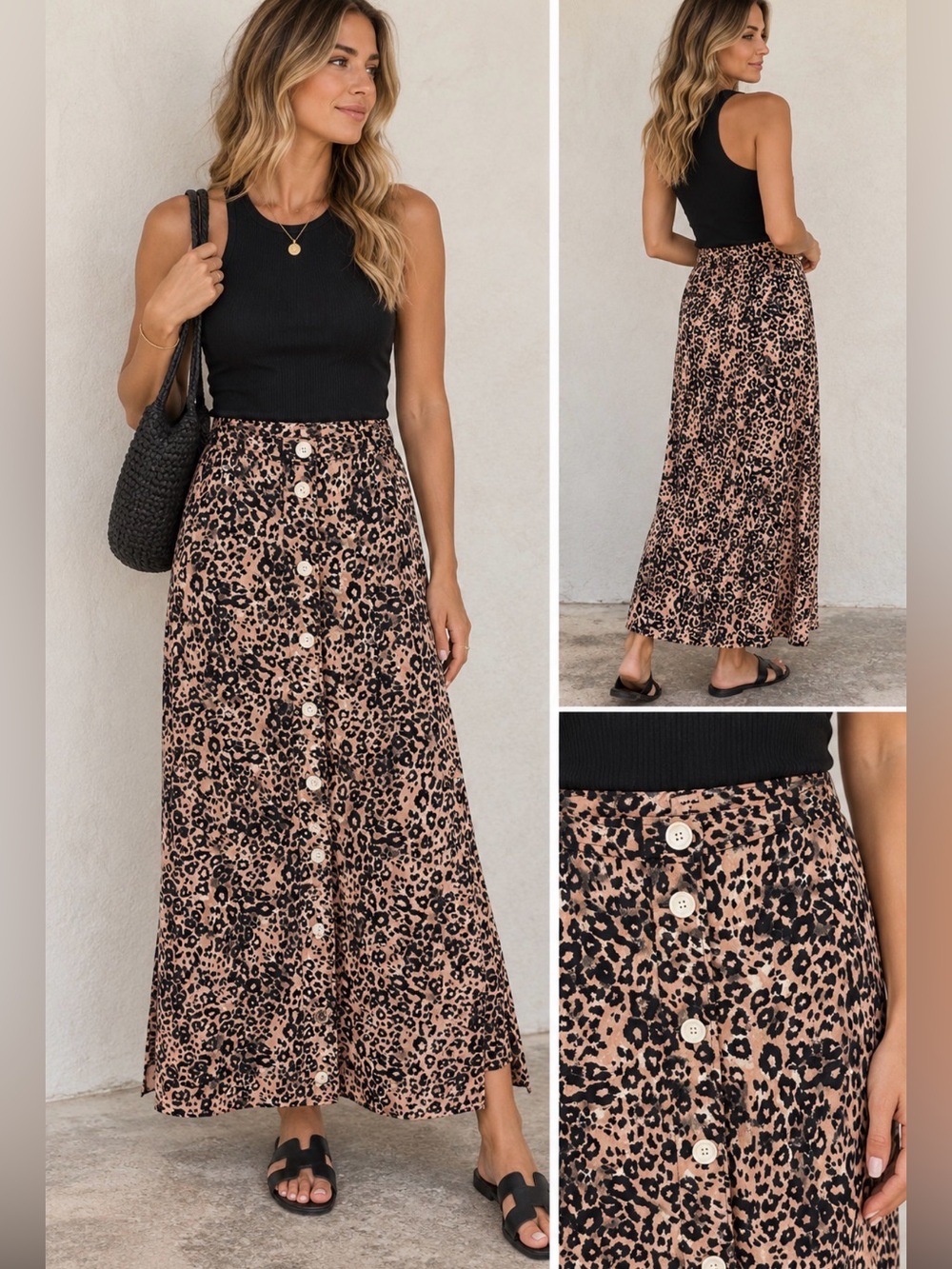 Aritzia Wilfred 10 Leopard Print Button-Front midi Skirt boho coastal chic